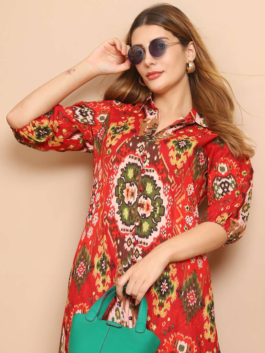 Women's Pure Cotton Printed Collared Top and Pant Co-ord Set (Multti Color4) - Image 5