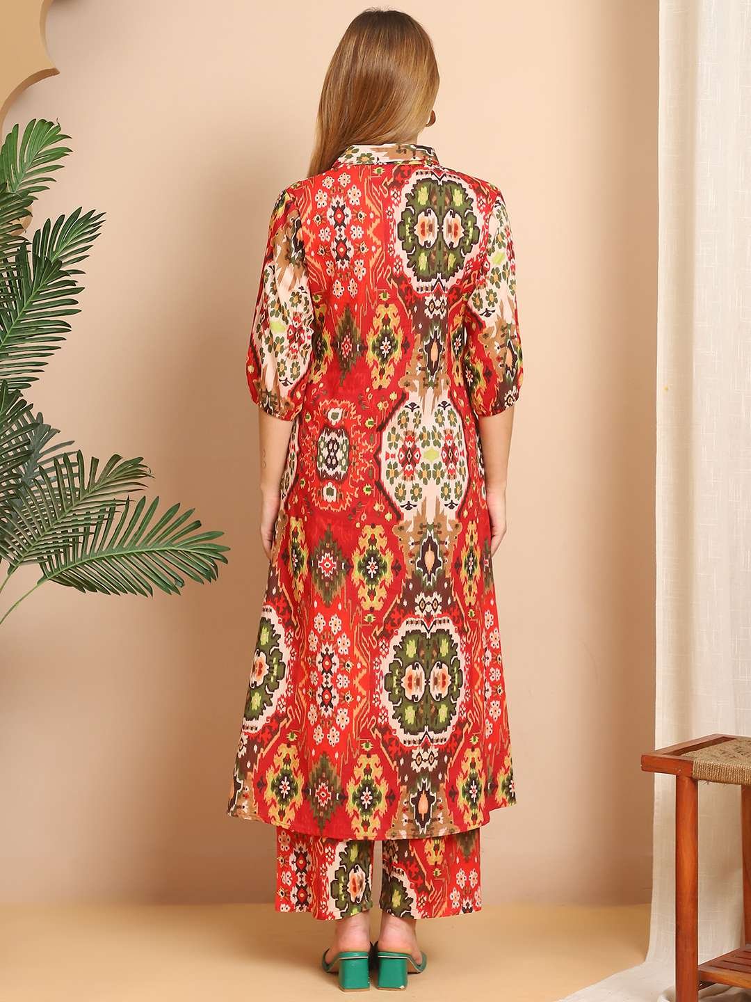 Women's Pure Cotton Printed Collared Top and Pant Co-ord Set (Multti Color4) - Image 2
