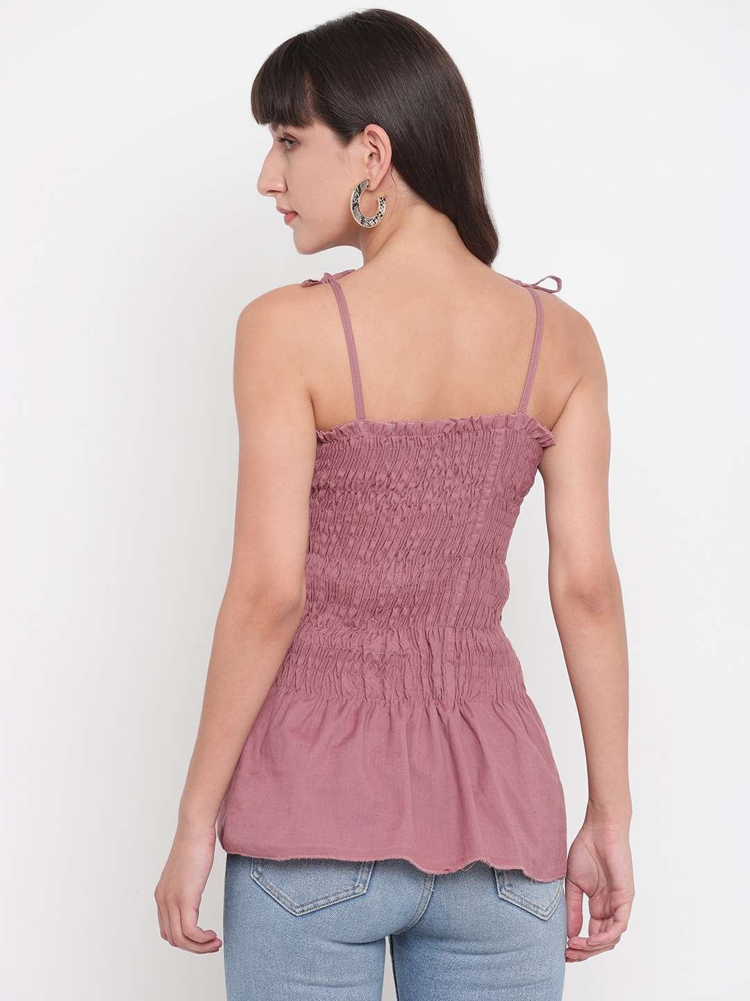 Women's Rayon Solid Casual Summer Style Tie Shoulder Straps Free Size Tank Top (Onion) - Image 2