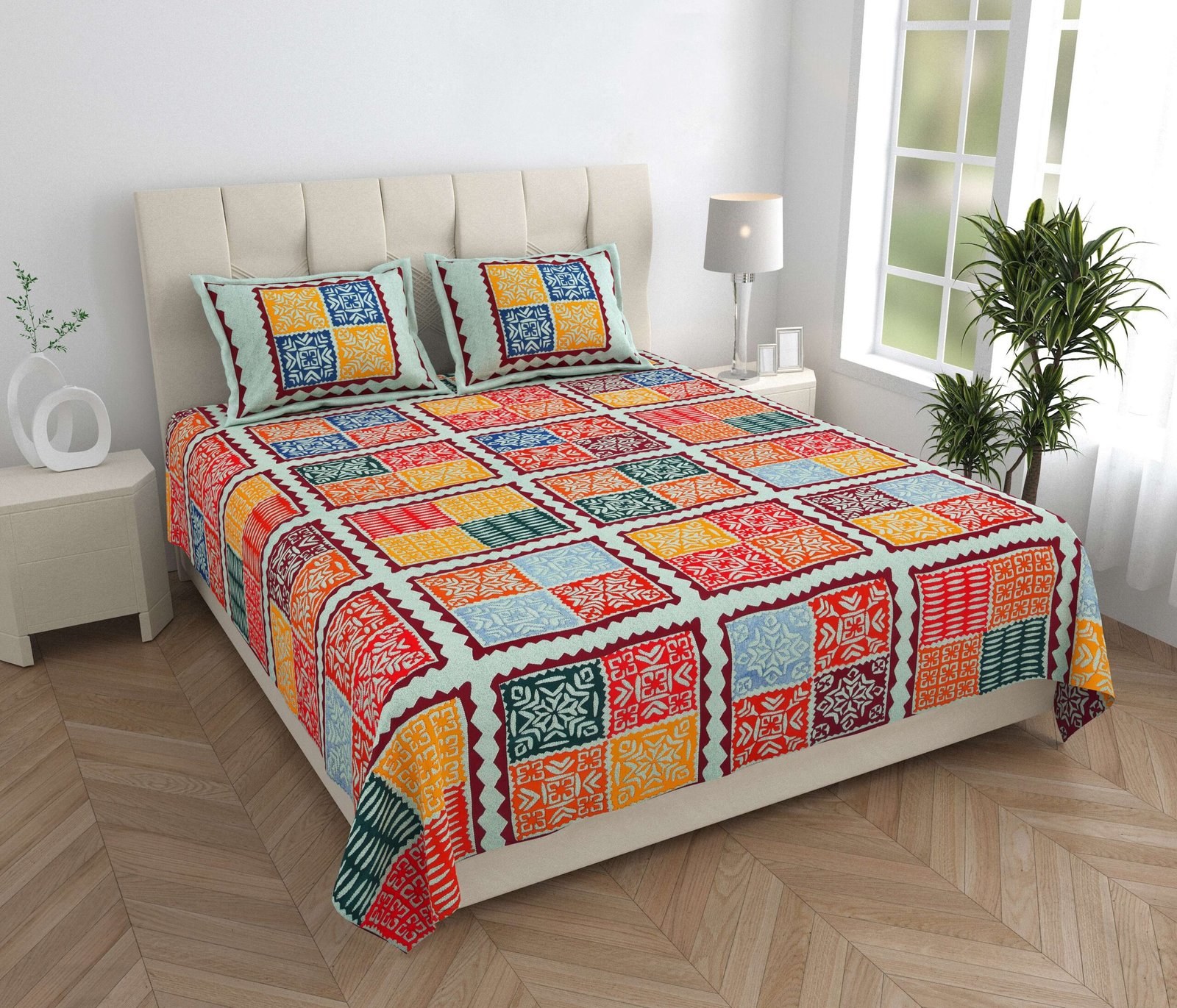 Rajasthani Traditionally Printed Cotton Doublebed Bedsheet With Pack of 2 Pillow Covers